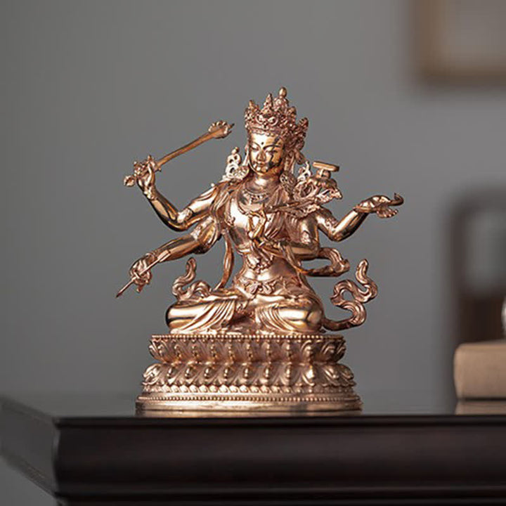 Statua in rame della serenità della statuetta del Bodhisattva Manjusri a quattro braccia