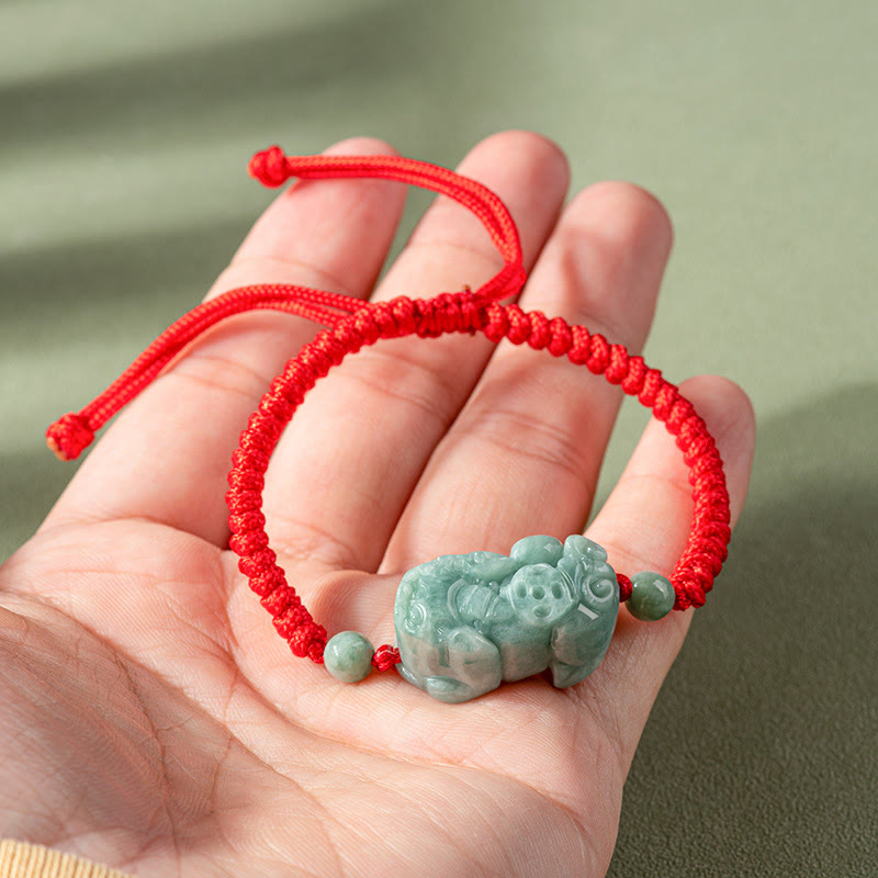 Braccialetto di corda intrecciata con Buddha Stones King Kong in giada naturale PiXiu fatto a mano