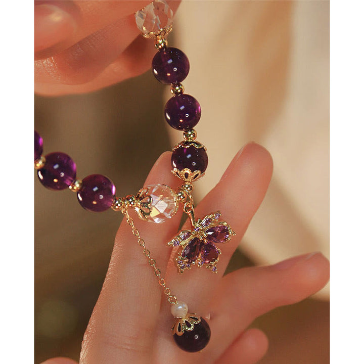 Bracciale con ciondolo a forma di foglia d'acero con ametista naturale placcato oro 14k Buddha Stones