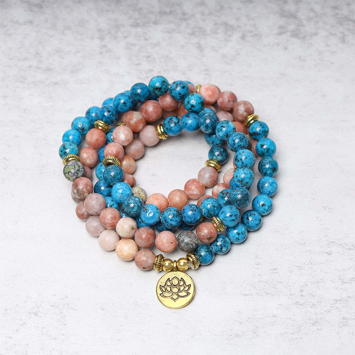 Buddha Stones 108 Mala Beads Apatite Pietra Rossa Loto Meditazione Preghiera Braccialetto