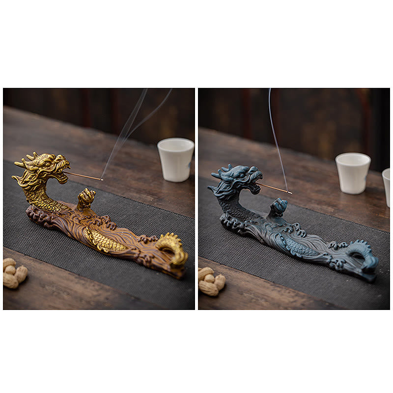 Decorazione bruciatore di incenso in ceramica con bastoncino di protezione del drago Buddha Stones