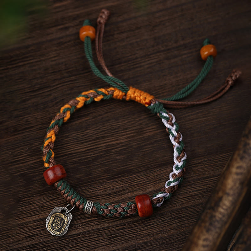 Bracciale intrecciato con protezione in osso di cammello , Buddha Stones 925, con dea della ricchezza, Zakiram