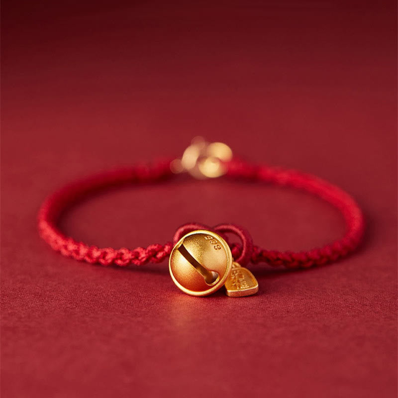 Braccialetto in corda rossa con ciondolo a forma di carattere Fu fatto a mano con Buddha Stones e campanella della fortuna e della felicità