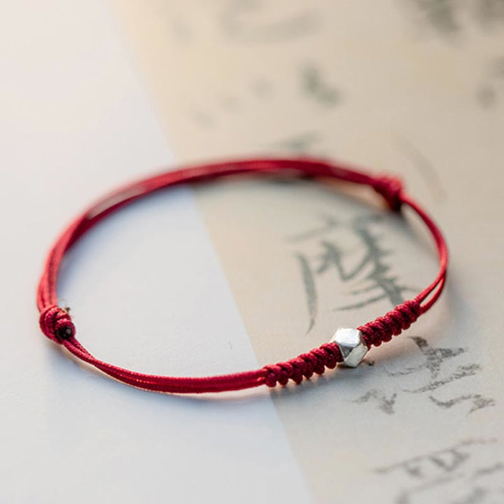 Braccialetto intrecciato sottile in argento sterling 925 Buddha Stones perline portafortuna, filo rosso. - image 3