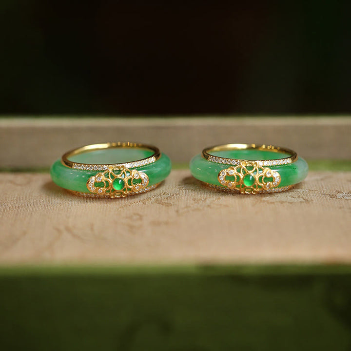 Anello Buddha Stones in calcedonio verde naturale placcato oro 18K