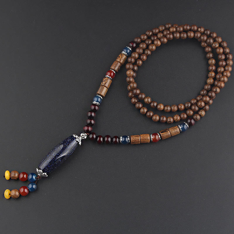 Buddha Stones Tibetano Legno Wenge Bodhi Seme Agata Equilibrio Pace Collana Pendente