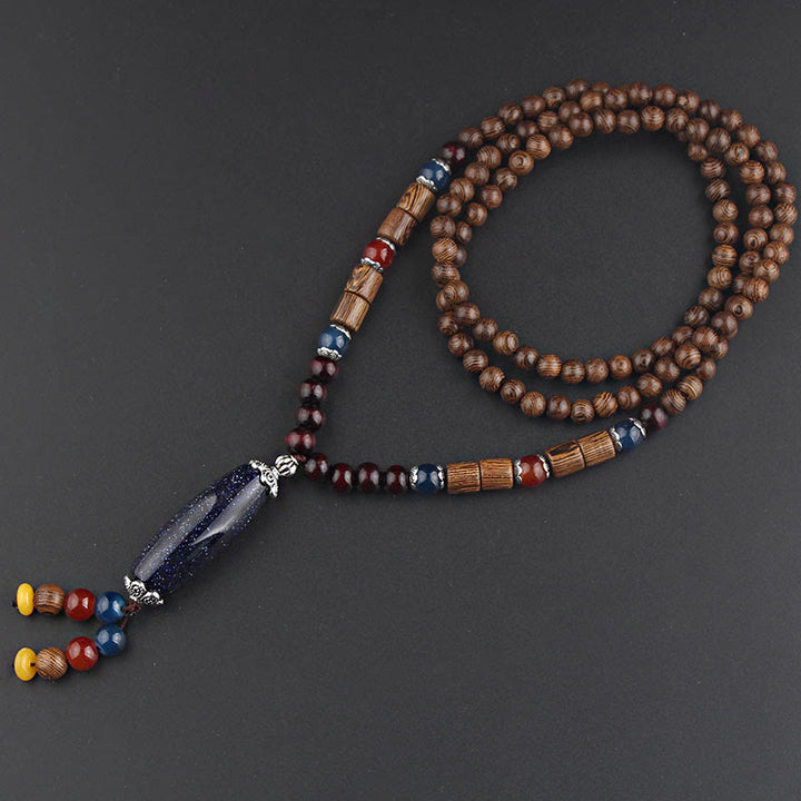 Buddha Stones Tibetano Legno Wenge Bodhi Seme Agata Equilibrio Pace Collana Pendente