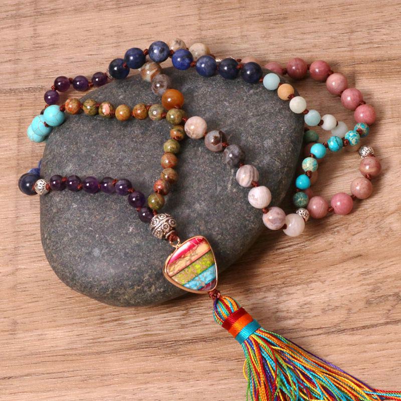 Collana di equilibrio in turchese tibetano, lazurite, diaspro zebrato