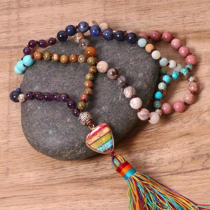 Collana di equilibrio in turchese tibetano, lazurite, diaspro zebrato