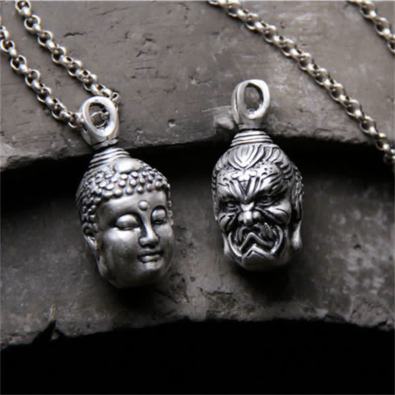 Collana con ciondolo Buddha Stones in argento sterling 999 Buddha Demon Serenity - image 2