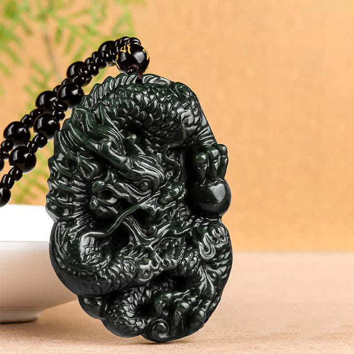 Collana con ciondolo in perline di corda di perline Buddha Stones Hetian Cyan Jade Dragon Success Harmony - image 6