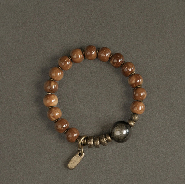 Braccialetto Buddha Stones Kuka Seed Tiger Eye Oro Lucentezza Ossidiana Rame Ricchezza Fortuna