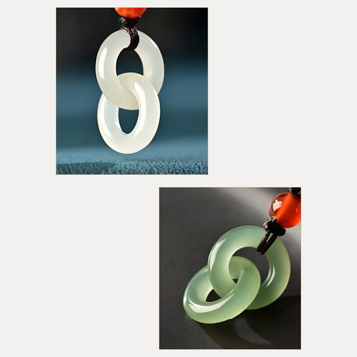 Buddha Stones Ciondolo della collana del successo della fibbia della pace doppia della giada bianca di Hetian naturale - image 12