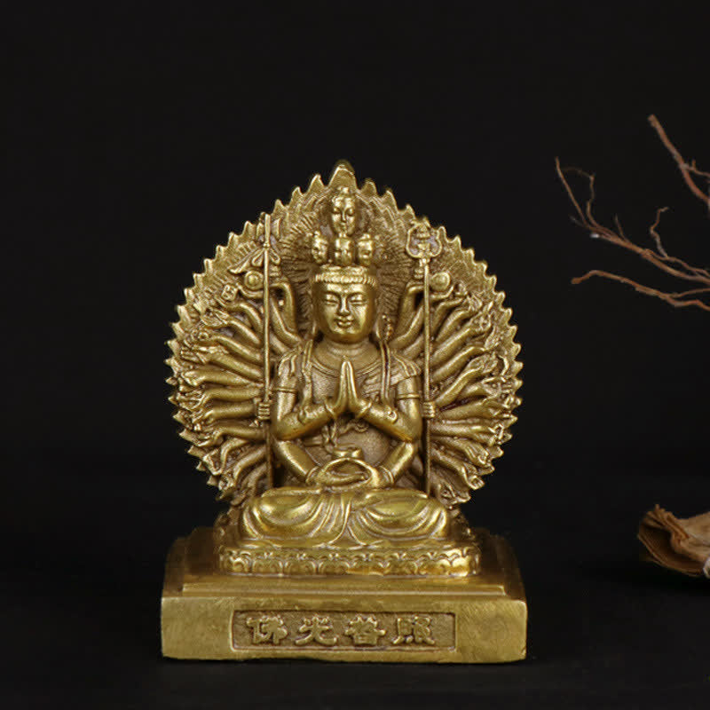 Chenrezig, statuetta di Avalokitesvara dalle mille mani, statua di rame massiccio di protezione del Bodhisattva Kuan Yin a doppia faccia, decorazione - SIMBOLO AVALOKITESVARA (Ricchezza ♥ Successo) - image 0