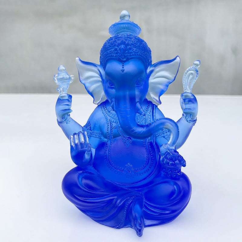 Buddha Stones fatte a mano Ganesh Ganpati Elefante Figurina Liuli Cristallo Pezzo d'Arte Protezione Statua Decorazione della casa - Ganesh Blu 11,5*9*14,5cm - image 9