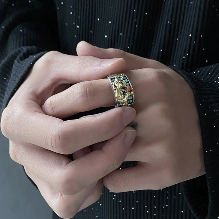 Anello di protezione PiXiu Abacus in argento sterling 925 Buddha Stones e agata rossa turchese - image 2