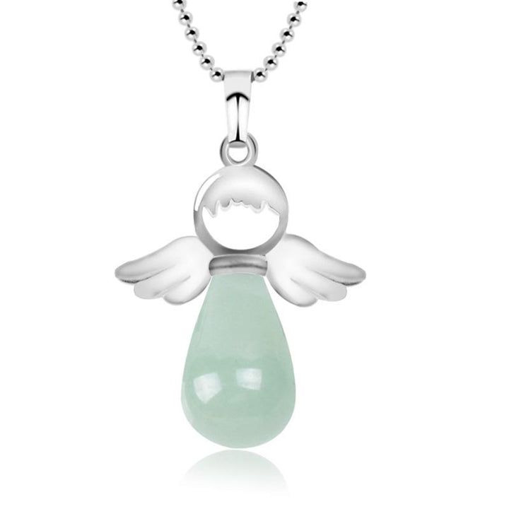 Collana con ciondolo portafortuna in cristallo naturale con piccole ali d'angelo Buddha Stones