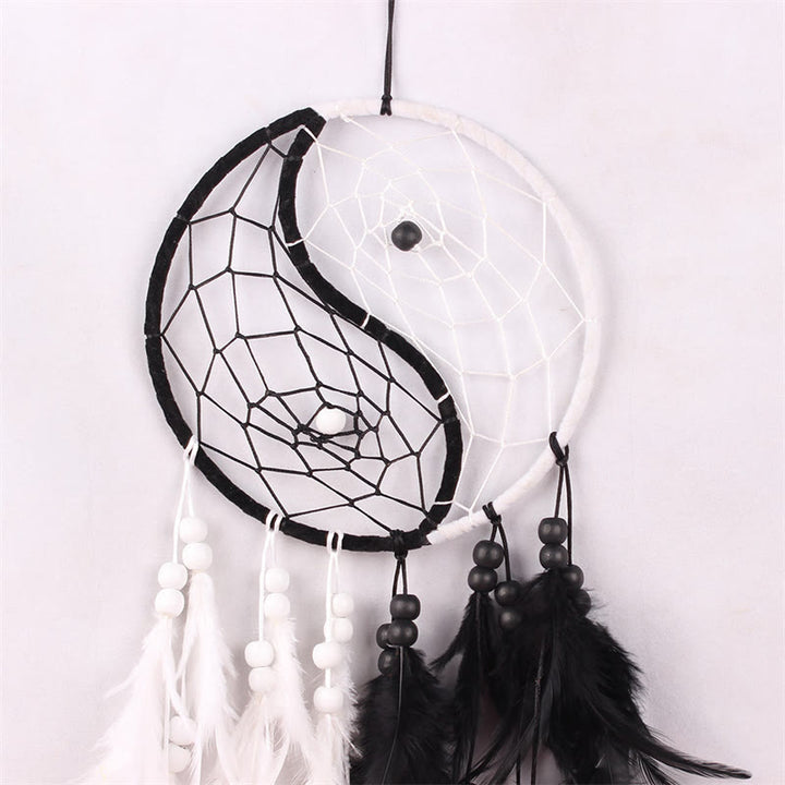 Acchiappasogni Yin Yang Rete circolare con piume Decorazione di equilibrio
