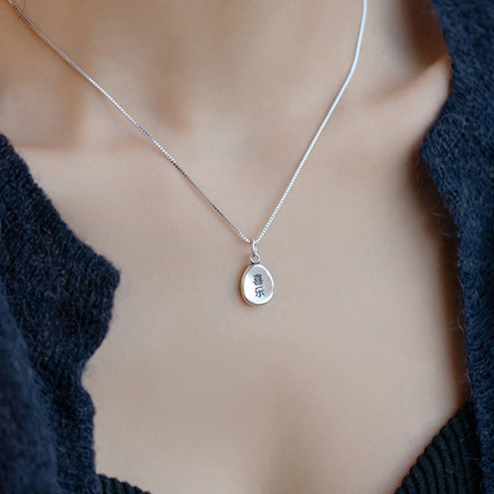 Buddha Stones 999 Sterling Silver Pace e Gioia Fu Carattere Fortuna Fortuna 925 Sterling Silver Catena Collana Pendente