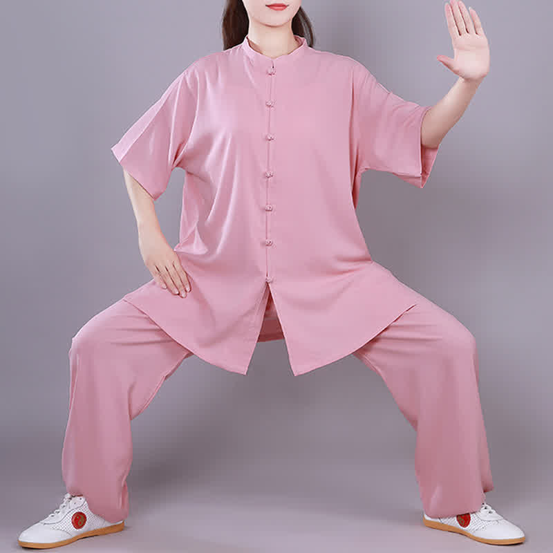 Set di abbigliamento unisex in cotone e lino , Buddha Stones, Tai Chi, Qigong, meditazione, preghiera, pratica spirituale Zen - Rosa - Manica corta - US14, UK/AU18, EU46 (3XL)  - image 9