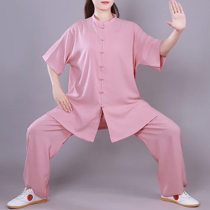 Set di abbigliamento unisex in cotone e lino , Buddha Stones, Tai Chi, Qigong, meditazione, preghiera, pratica spirituale Zen - Rosa - Manica corta - US14, UK/AU18, EU46 (3XL)  - image 9
