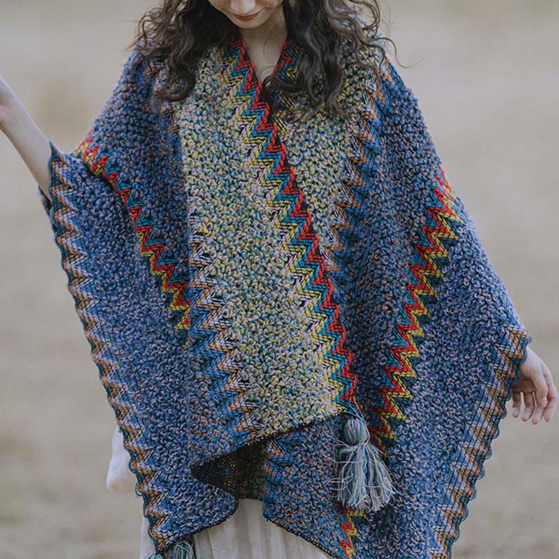 Scialle tibetano Buddha Stones, morbido e caldo, mantello lavorato a maglia, sciarpa tibetana invernale con nappe