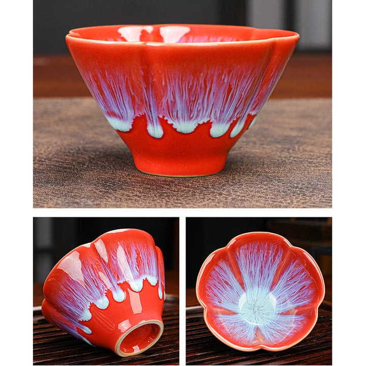 Buddha Stones 6 pezzi motivo a petalo di fiore di prugna cinese Jianzhan forno cambio tazza da tè in ceramica Kung Fu tazza da tè ciotola con scatola regalo