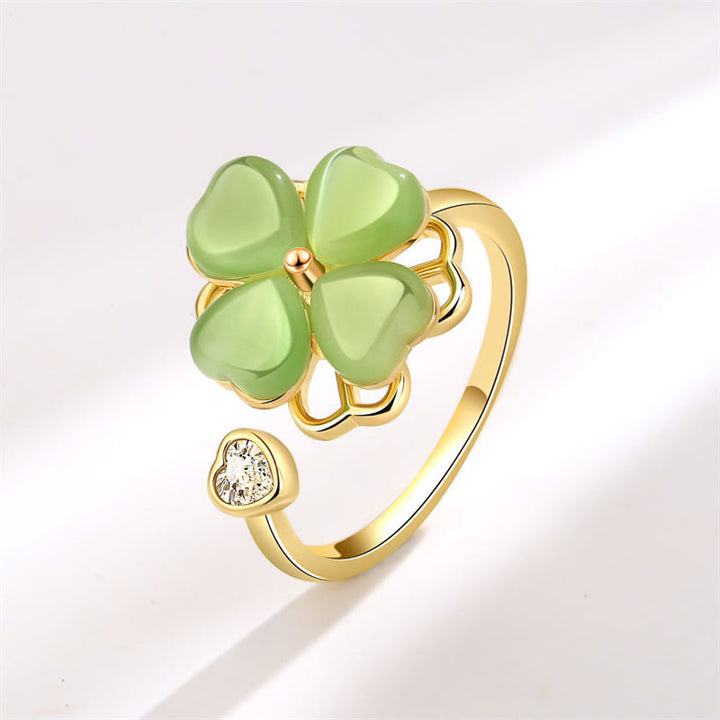 Anello girevole Buddha Stones Cat's Eye Four Leaf Clover Zircone Love