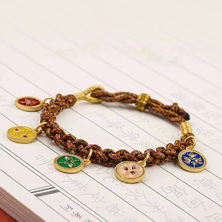 Braccialetto tibetano con treccia di corda Thangka della fortuna dei cinque dei della ricchezza