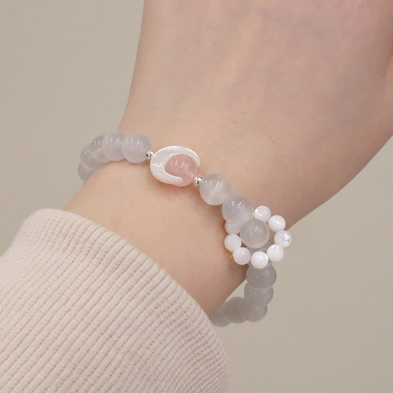 Braccialetto di Buddha Stones in argento sterling 925 con ametista naturale, acquamarina, cristallo rosa, occhio di gatto, guarigione, luna crescente