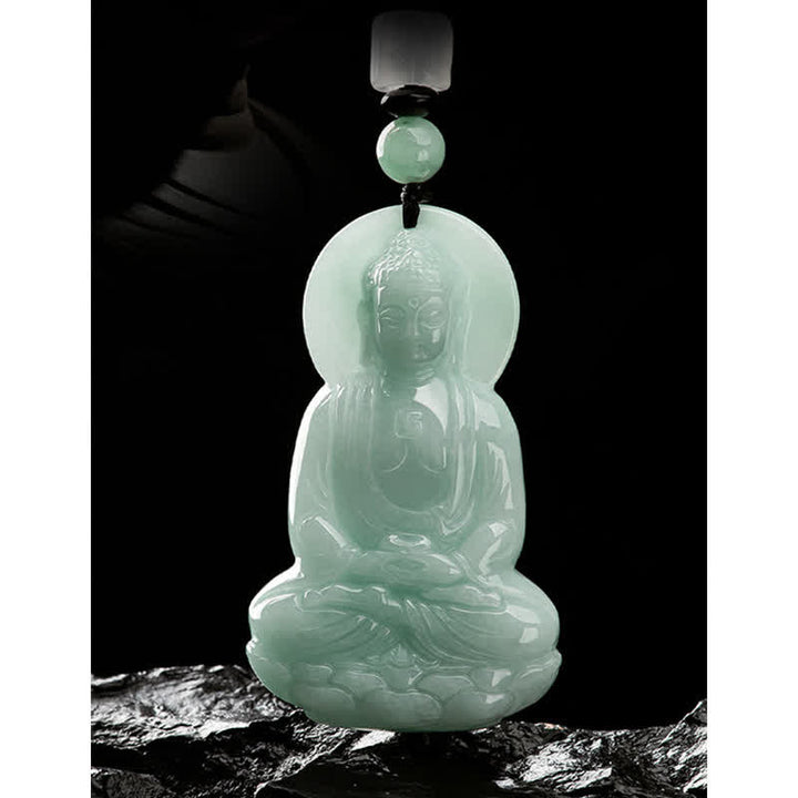 Buddha Stones Amitabha Buddha Amuleto di Giada Collana di Corda della Compassione