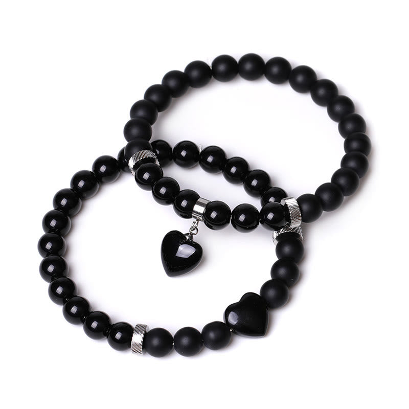 Buddha Stones 2 pezzi onice nero pietra di cristallo amore cuore protezione supporto coppia braccialetto