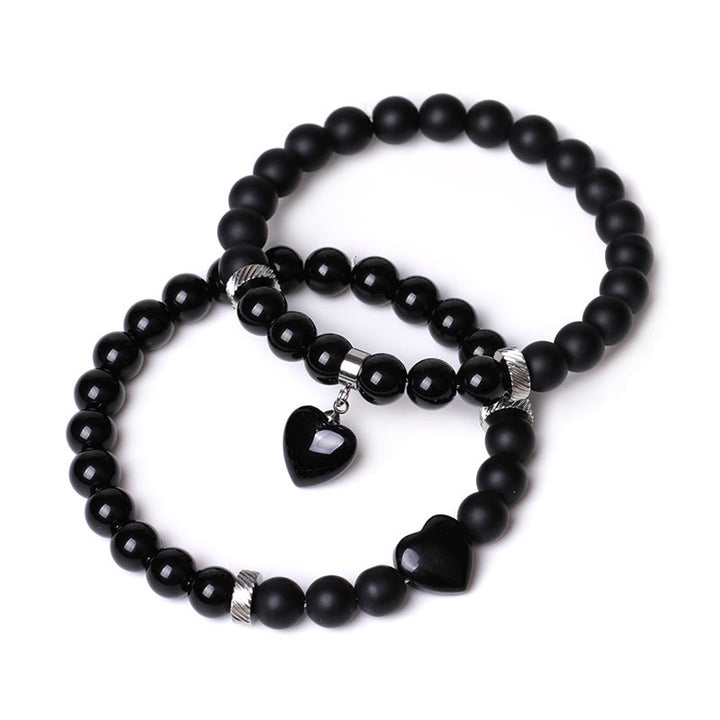 Buddha Stones 2 pezzi onice nero pietra di cristallo amore cuore protezione supporto coppia braccialetto