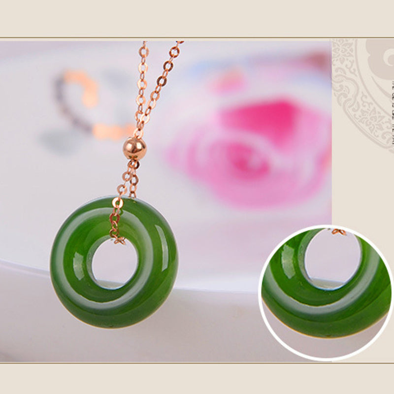 Collana con ciondolo in oro 14K con giada ciano rotonda e guarigione
