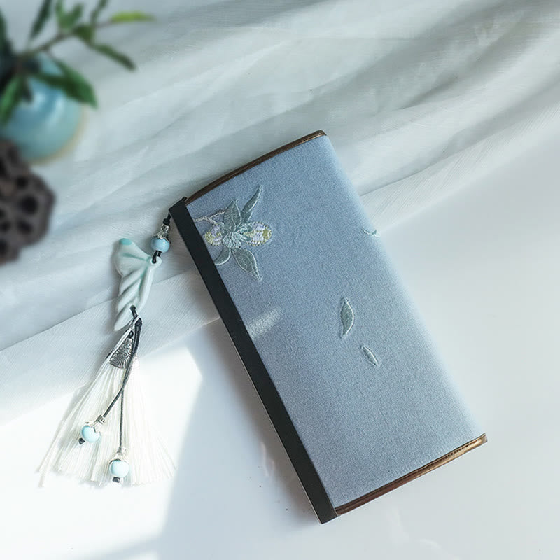 Portafoglio portasoldi grande capacità con ricamo a doppia faccia, Buddha Stones, fiori di prugna, fiori di pesco, bambù, borsa per la spesa - image 10