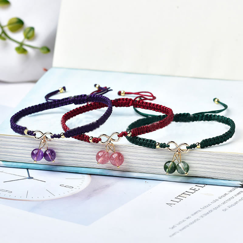 Braccialetto positivo con perline fantasma verde ametista e quarzo fragola naturale Buddha Stones