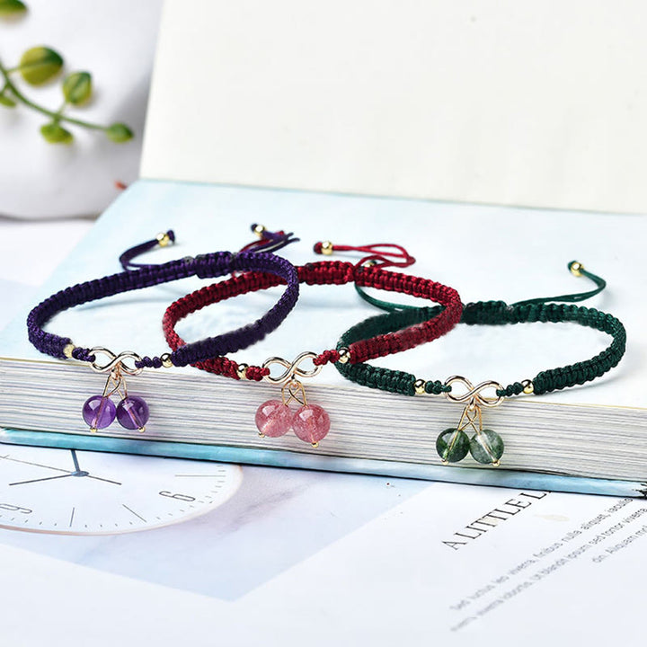 Braccialetto positivo con perline fantasma verde ametista e quarzo fragola naturale Buddha Stones