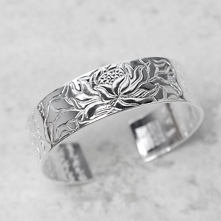 Buddha Stones Braccialetto portafortuna in rame bianco con loto tibetano - Incisione trasparente - image 10