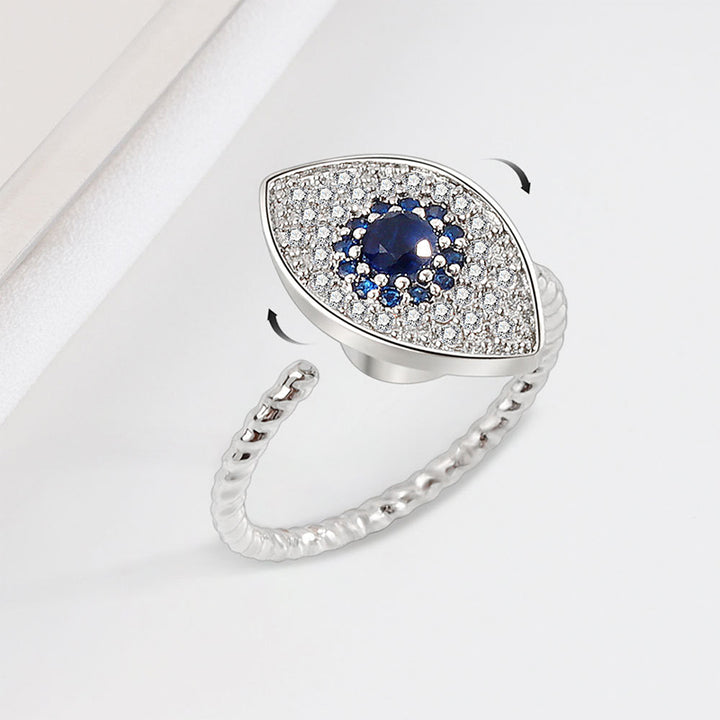 Anello girevole in argento sterling 925 con protezione contro il malocchio e benedizione