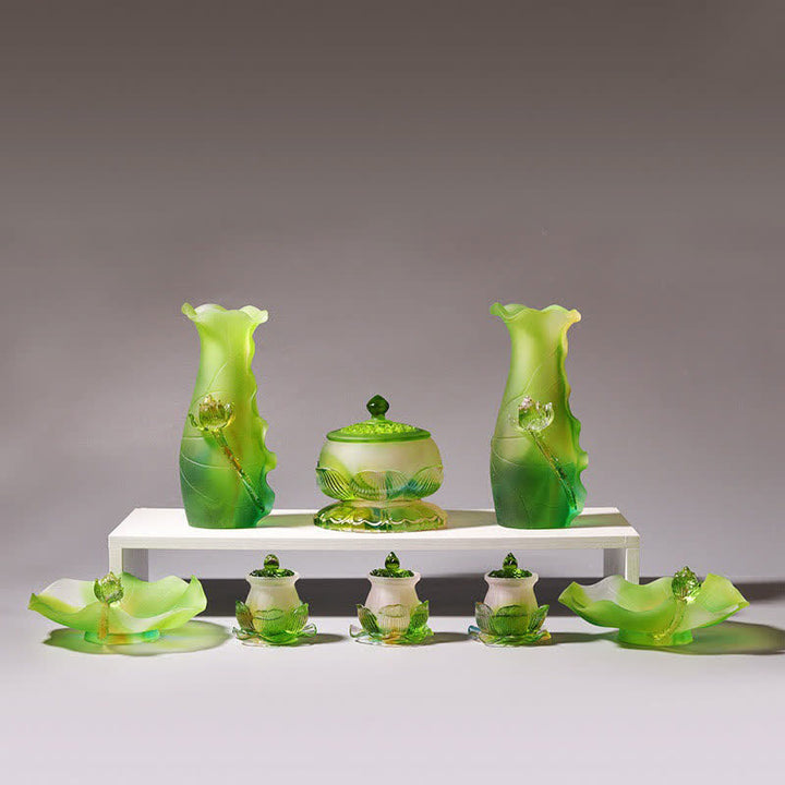 Feng Shui Lotus fatto a mano Liuli Crystal Art Piece Home Office Offerta Decorazione