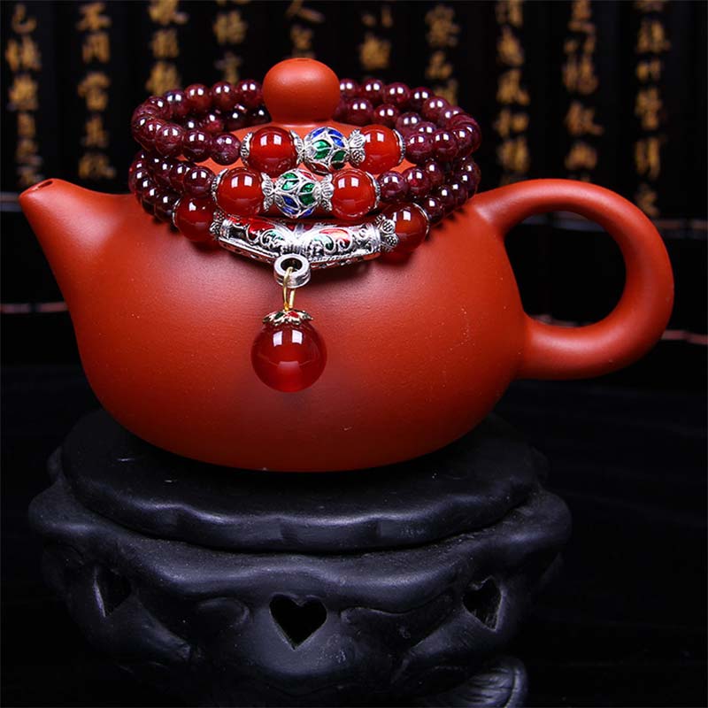 Buddha Stones Granato naturale Agata rossa Benedizione Guarigione Bracciale Collana Pendente