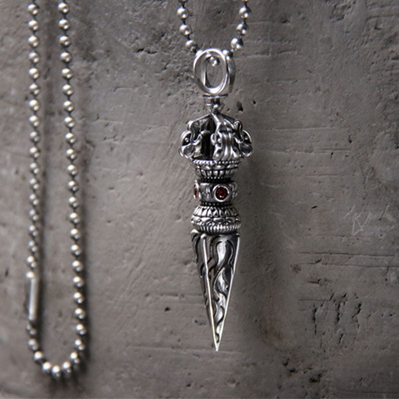 Collana con ciondolo di potere spirituale Vajra in argento sterling 925 Buddha Stones