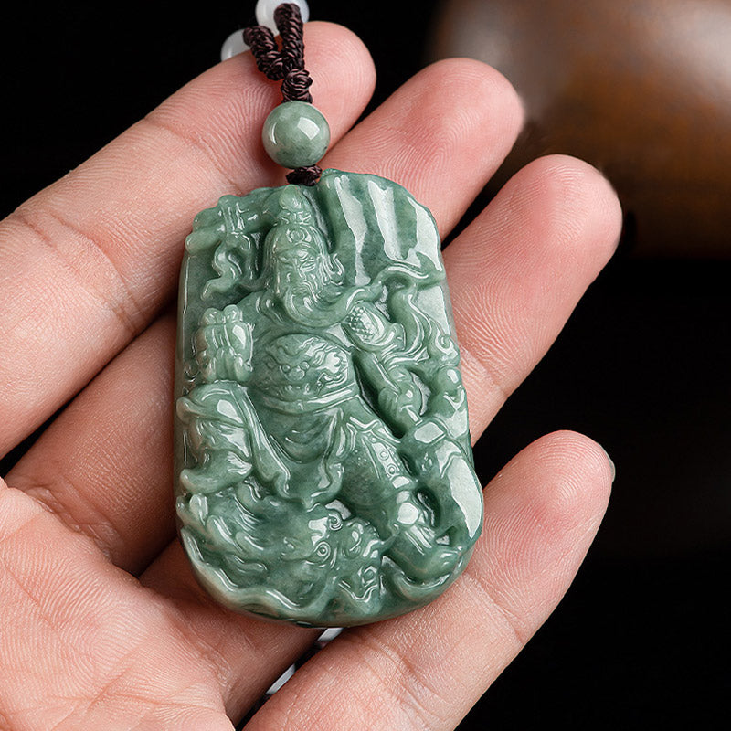Collana con ciondolo di giada naturale Guan Gong Amuleto Ricchezza