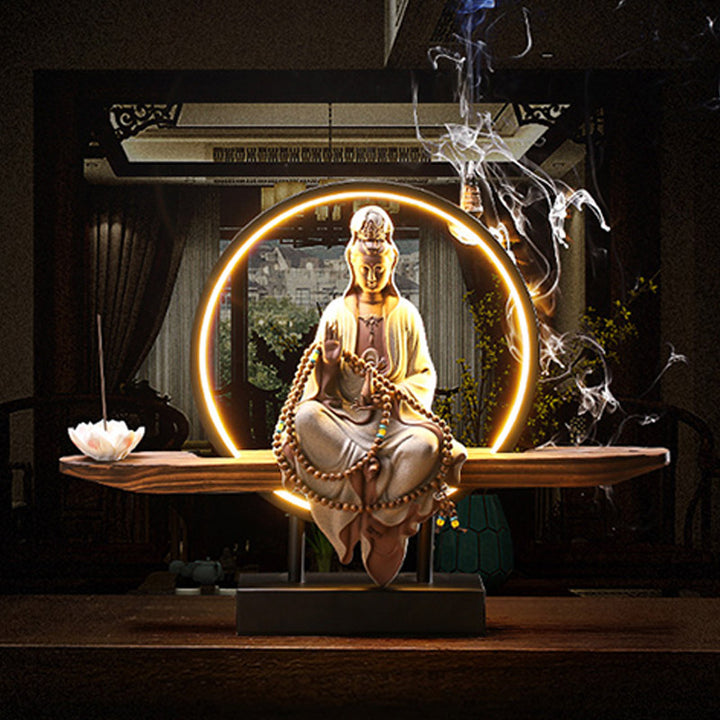 Buddha Stones Buddha Avalokitesvara Ceramica Loto Rilassamento Bruciatore di Incenso Decorazione - image 6