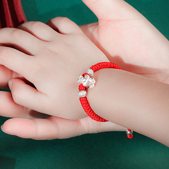 Braccialetto per bambini fatto a mano in corda rossa con Buddha Stones, in argento sterling 999, con zodiaco cinese