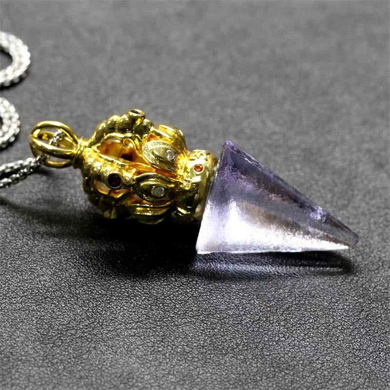 Buddha Stones Tibetano Dorje Vajra 4 punte Loto Liuli Cristallo Forza Collana Pendente