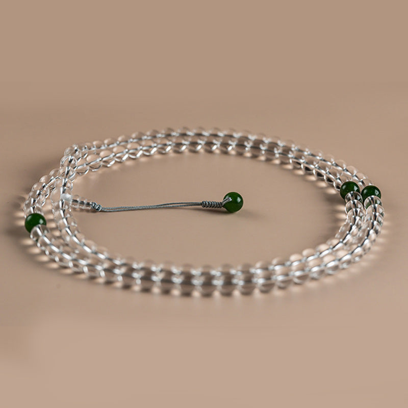 Buddha Stones 108 Perle Braccialetto Meditazione Mala in Cristallo Bianco Giada