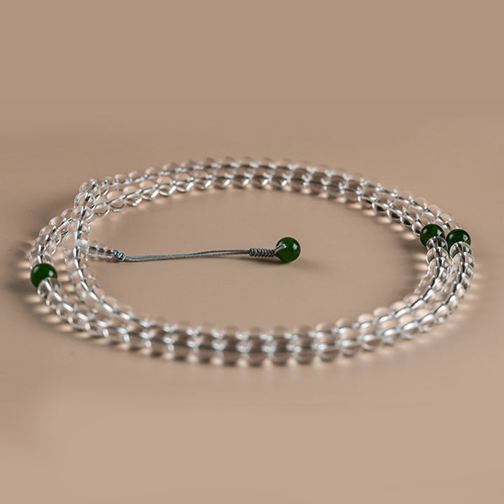 Buddha Stones 108 Perle Braccialetto Meditazione Mala in Cristallo Bianco Giada