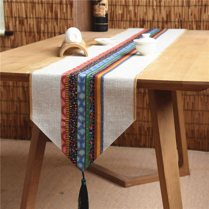 Buddha Stones Stile cinese classico Loto Koi Pesce Fiore Gru Calligrafia Illuminazione Cotone Lino Nappe Runner da tavolo