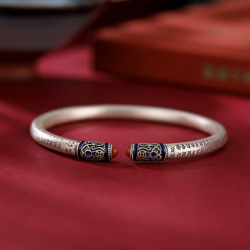 Braccialetto di protezione in agata rossa incisa con sutra del cuore in argento sterling 999 Buddha Stones